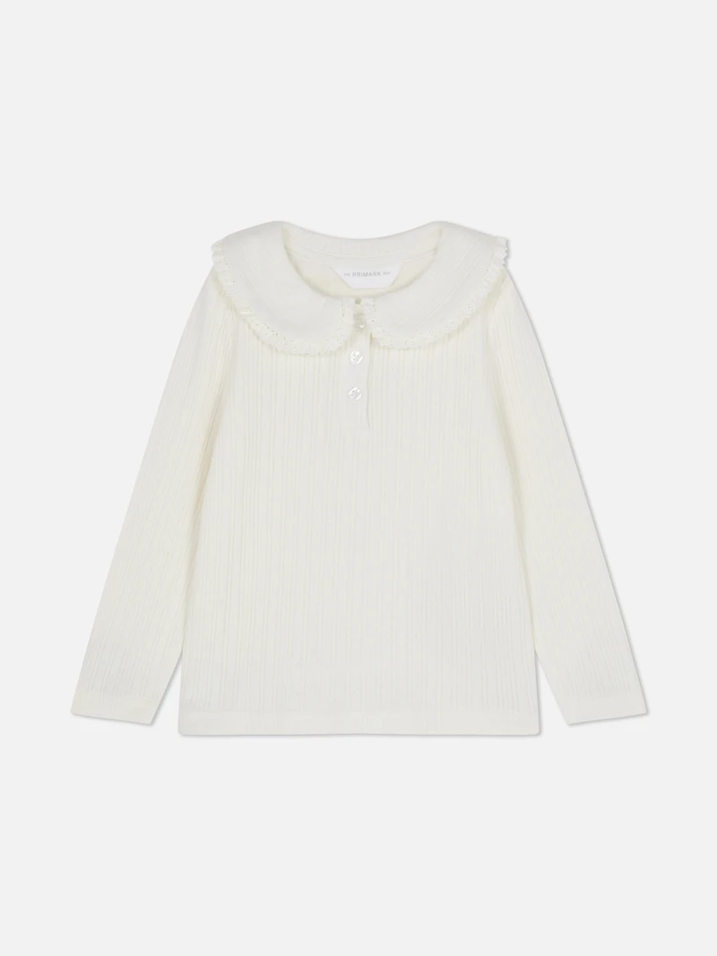 1.5-8yrs | The Edit Pointelle Collared Long Sleeve T-Shirt