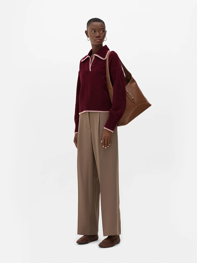 Stitch Collar Polo Sweater