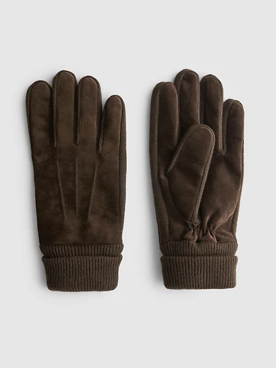 Suede Gloves With Knitted Wrists
