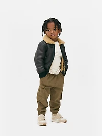 1.5-7yrs | Borg Collar Faux Leather Jacket