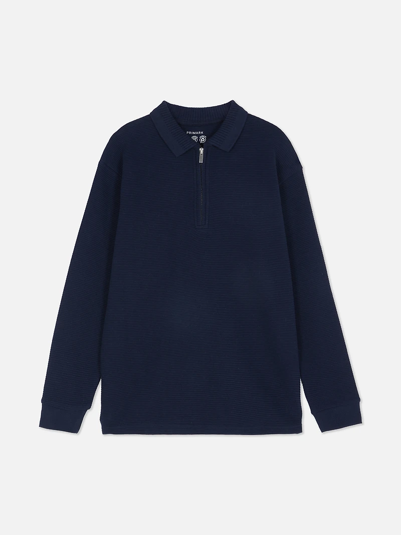 7-15yrs | Half-Zip Long Sleeve Polo Top