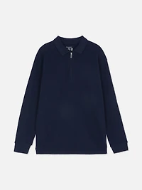 7-15yrs | Half-Zip Long Sleeve Polo Top