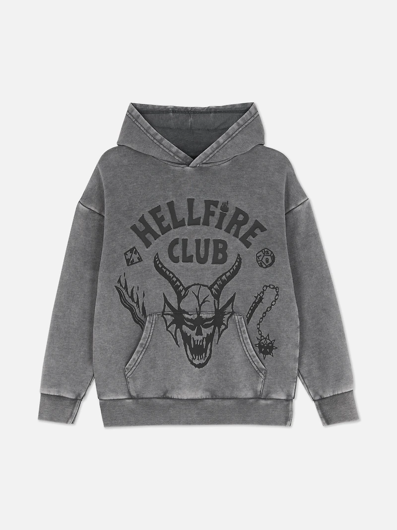 7-15yrs | Stranger Things Hellfire Club Acid Wash Hoodie