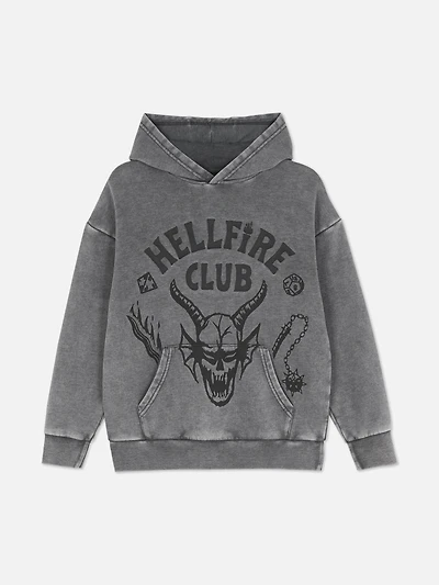 7-15yrs | Stranger Things Hellfire Club Acid Wash Hoodie