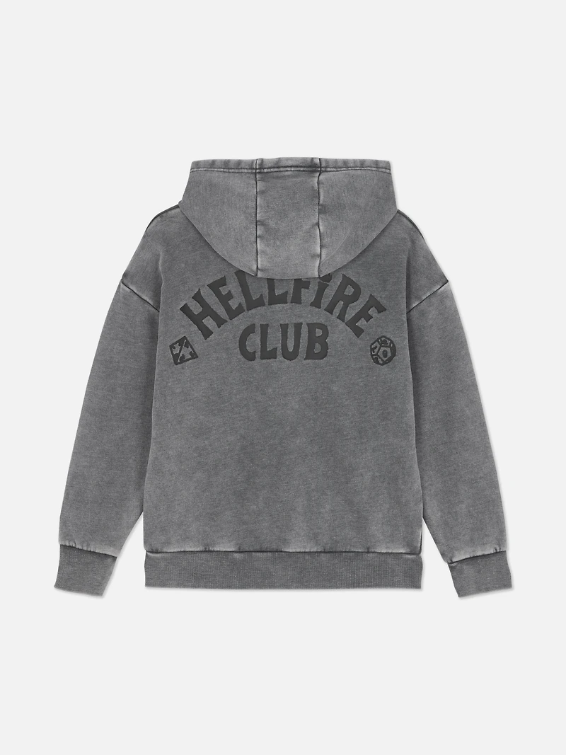 7-15yrs | Stranger Things Hellfire Club Acid Wash Hoodie