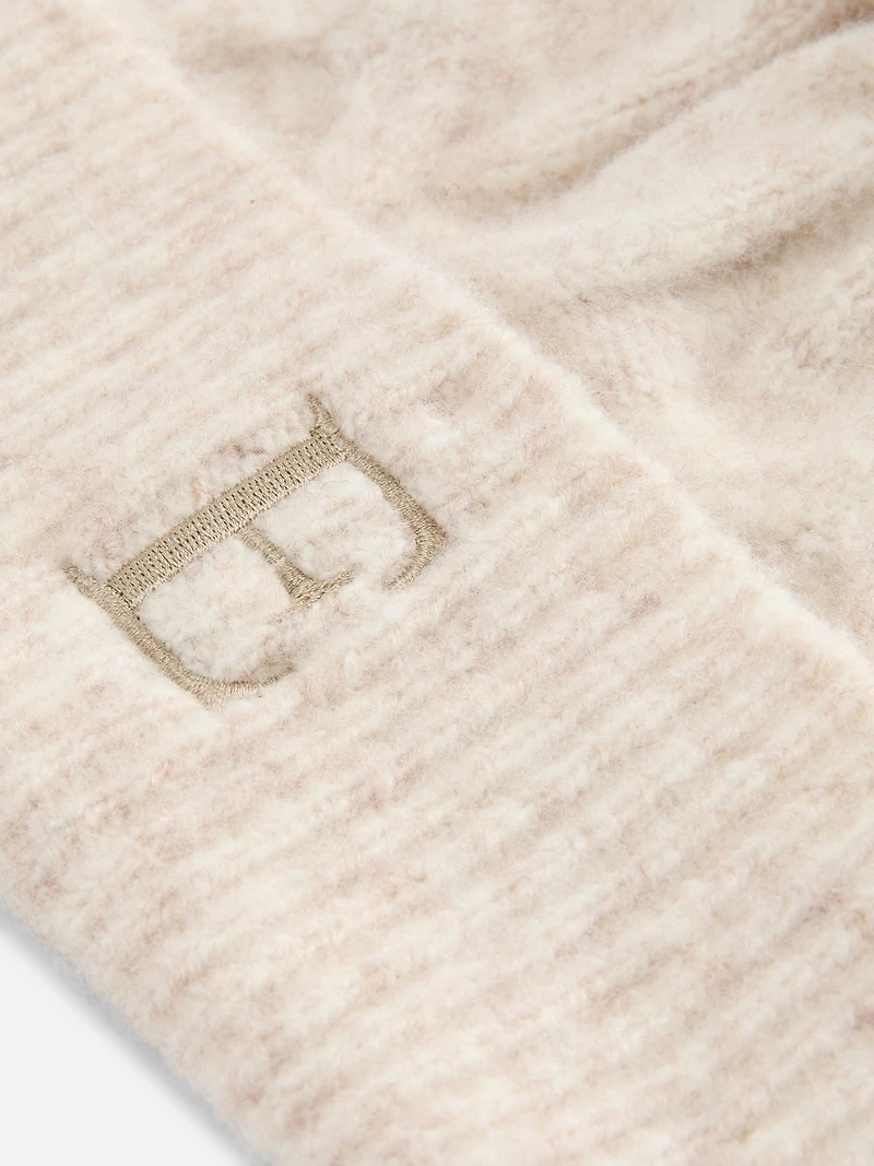 Embroidered Cable Knit Beanie Hat