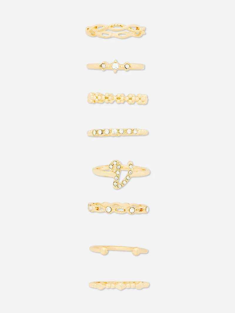 8-Pack Rhinestone Initial Rings