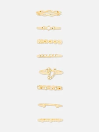 8-Pack Rhinestone Initial Rings