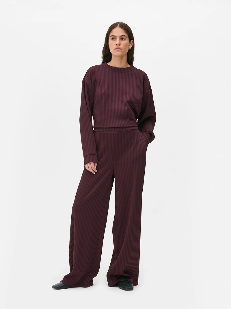 The Edit Ribbed Wide Leg Pants