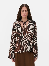 Zebra Tie Neck Blouse