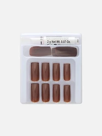 Brown PS... Long Square Gloss Faux Nails