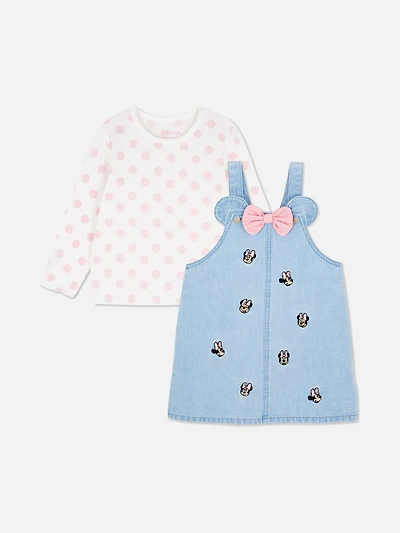 0-36mths | Disney’s Minnie Mouse Long Sleeve T-Shirt and Denim Overall Dress Set