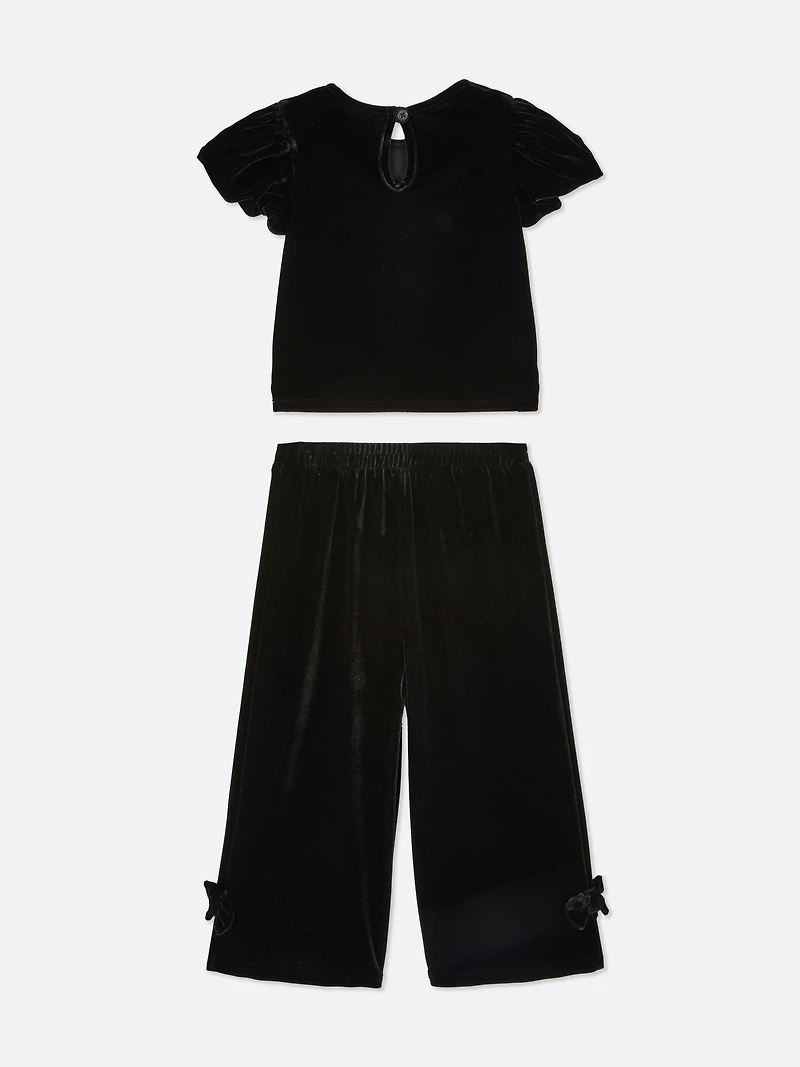 1.5-8yrs | Velvet Blouse and Wide Leg Pants Set