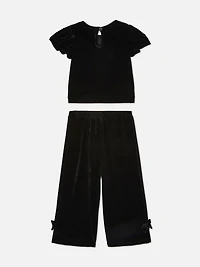 1.5-8yrs | Velvet Blouse and Wide Leg Pants Set