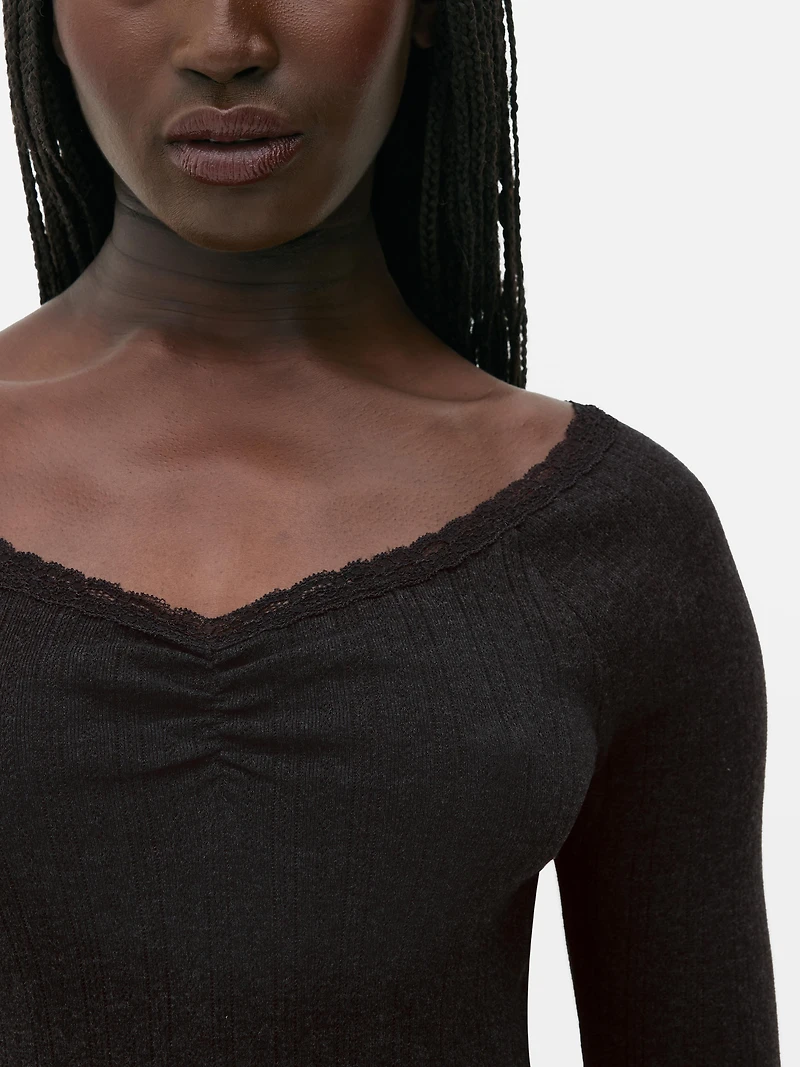 Rita Ora Lace Pointelle Long Sleeve Top