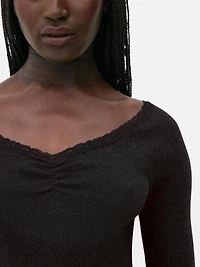 Rita Ora Lace Pointelle Long Sleeve Top