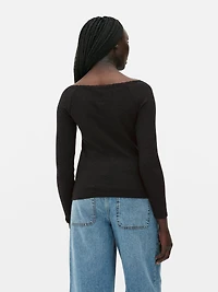 Rita Ora Lace Pointelle Long Sleeve Top