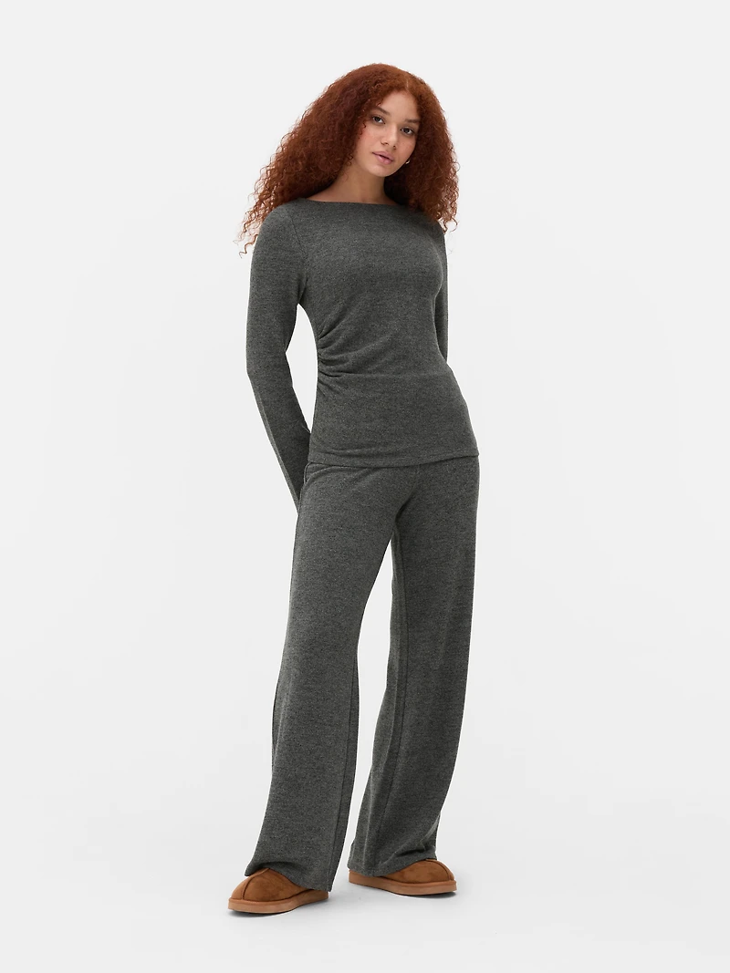 Scoop Neck Ruche Detail Top