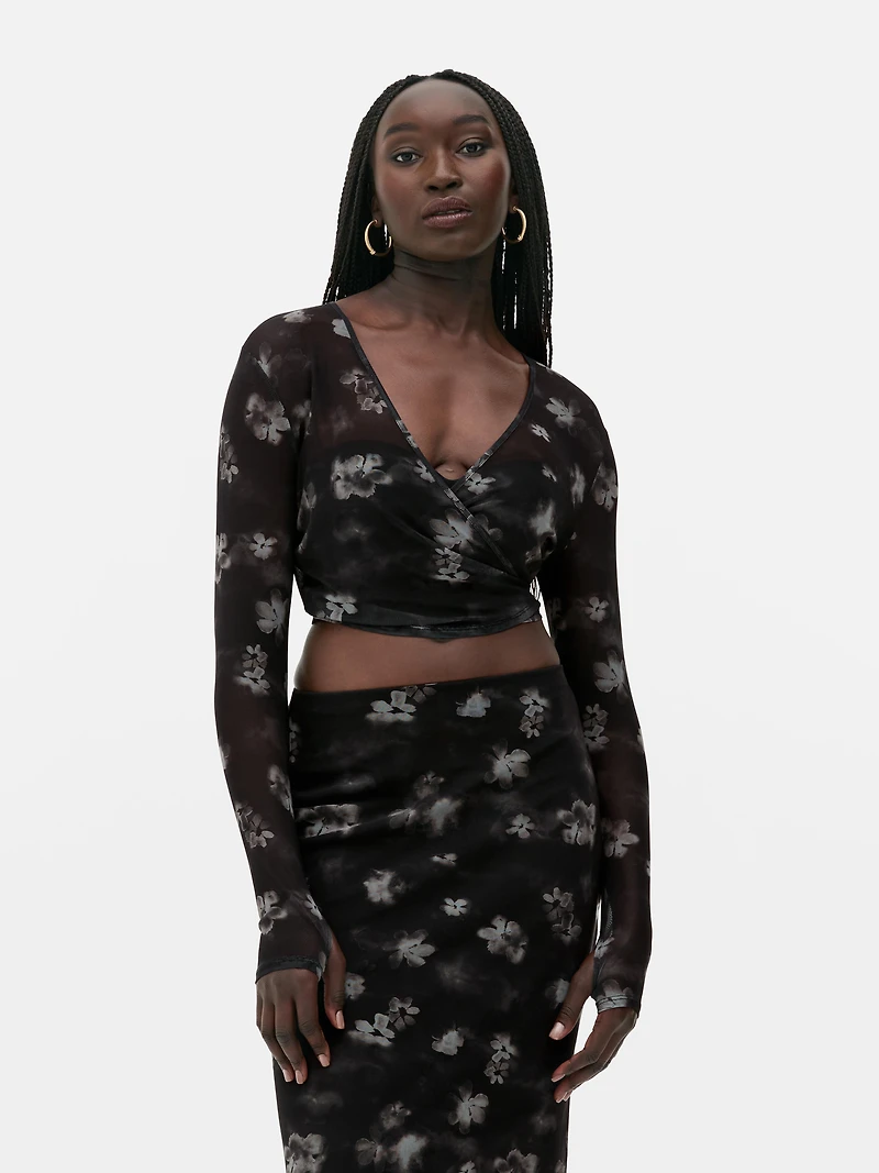 Rita Ora Floral Mesh Wrap Top