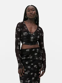 Rita Ora Floral Mesh Wrap Top