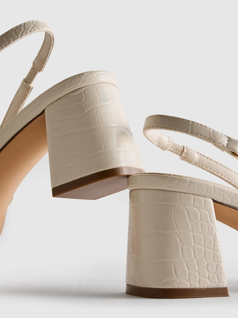Wide Fit Faux Croc Sling Back Heels