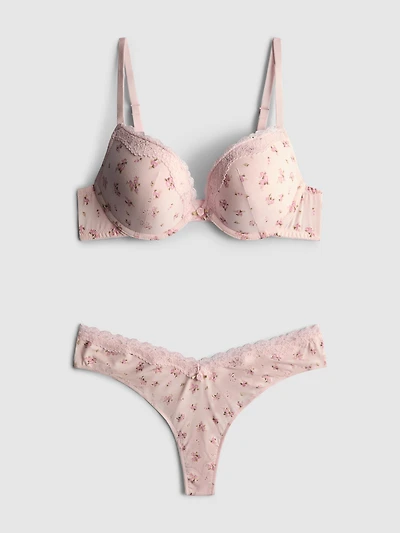 Printed Push-Up Bra and Thong Set