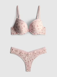 Printed Push-Up Bra and Thong Set