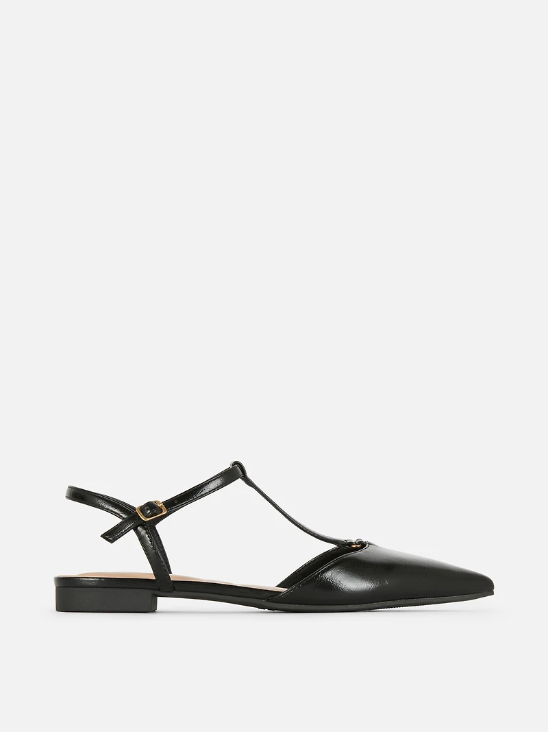 Pointed T-Bar Ballerina Flats