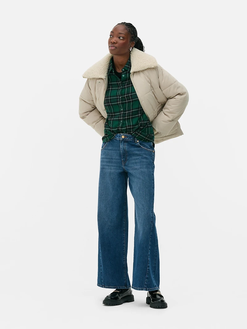 Cinched Waist Borg Collar Coat