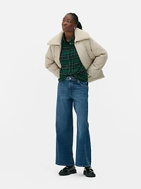 Cinched Waist Borg Collar Coat