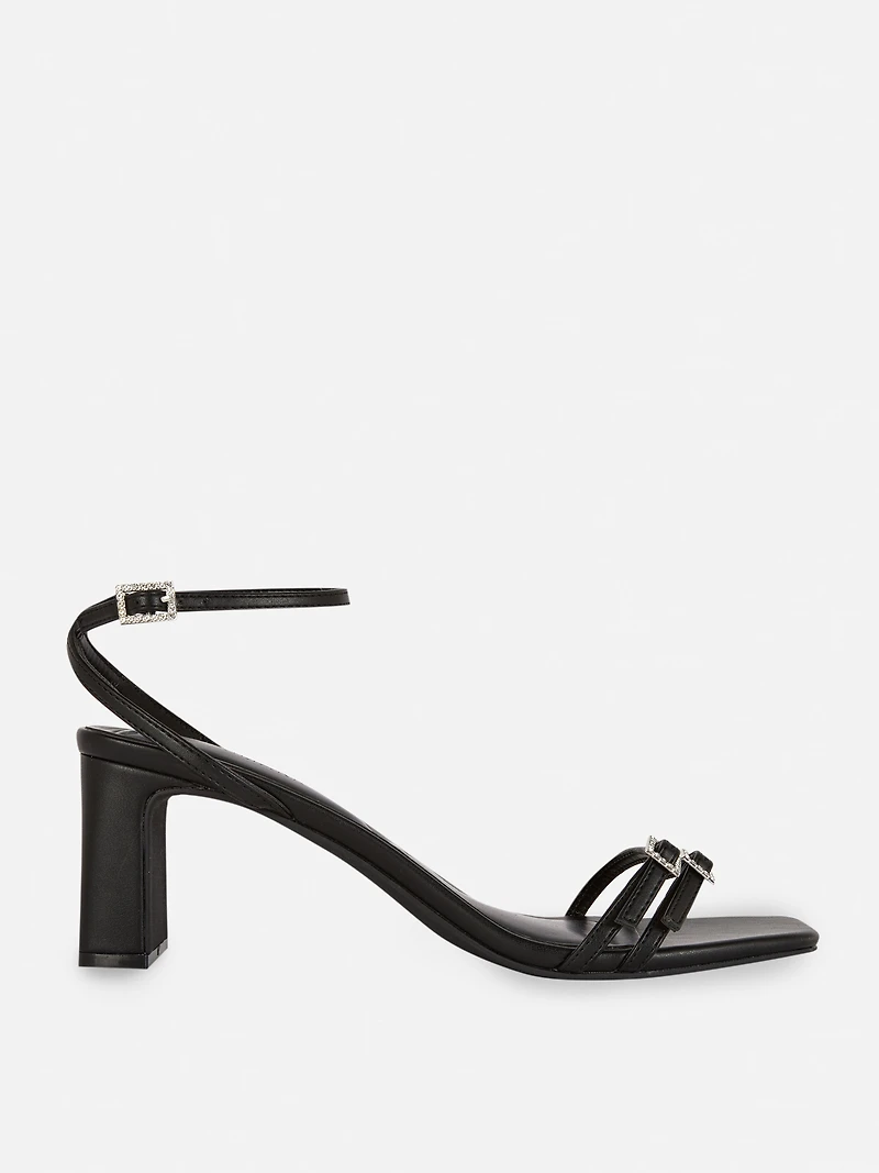 Diamanté Buckle Block Heels
