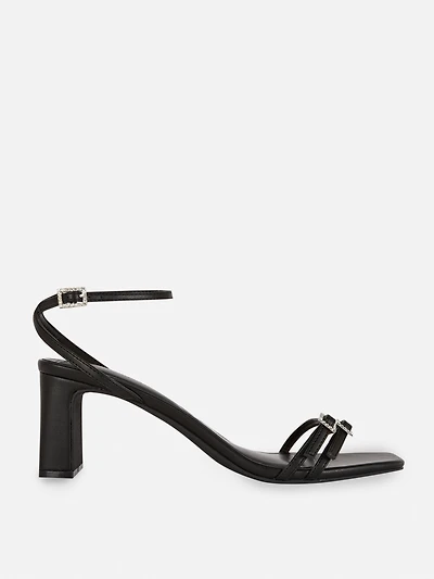 Diamanté Buckle Block Heels