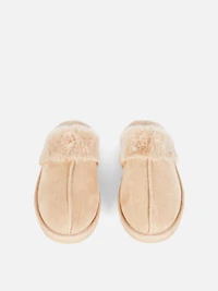 Faux Fur Trim Mule Slippers