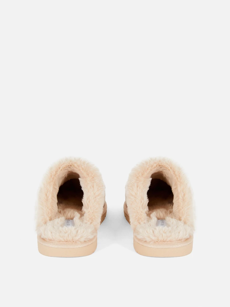 Faux Fur Trim Mule Slippers
