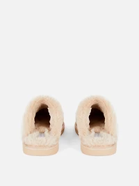 Faux Fur Trim Mule Slippers