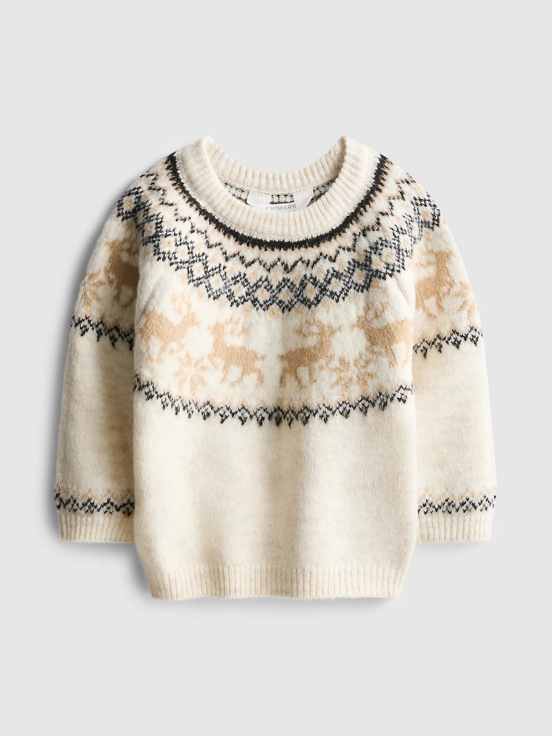 0-36mths | Baby's Reindeer Fair Isle Family Christmas Sweater