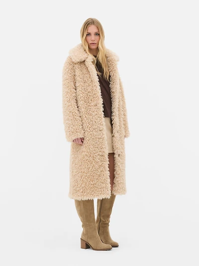 Belted Shaggy Longline Coat