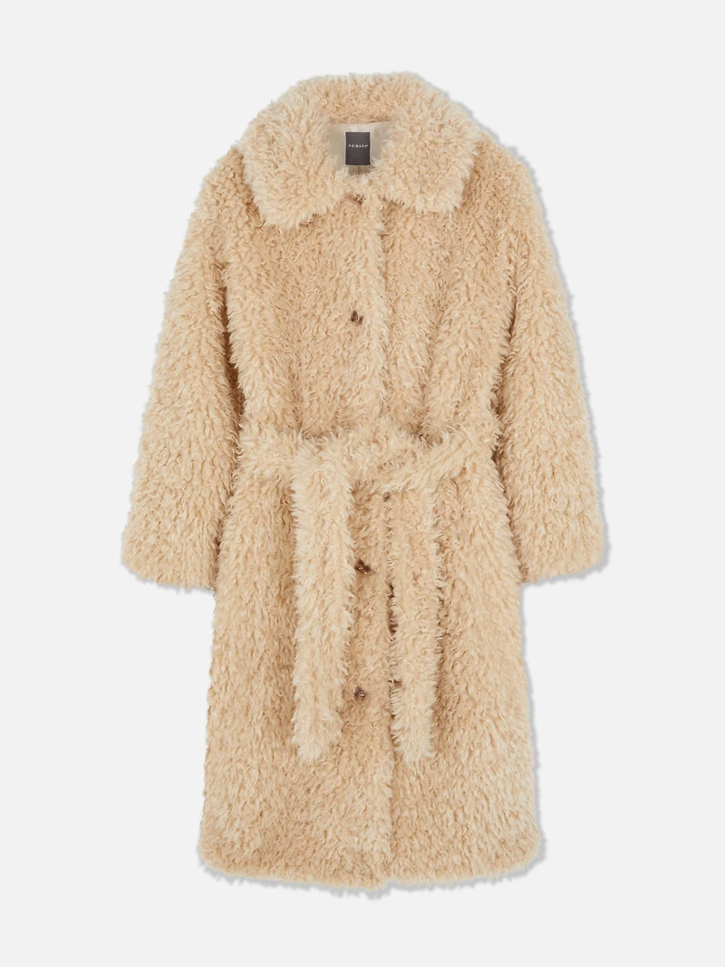 Belted Shaggy Longline Coat