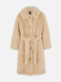 Belted Shaggy Longline Coat