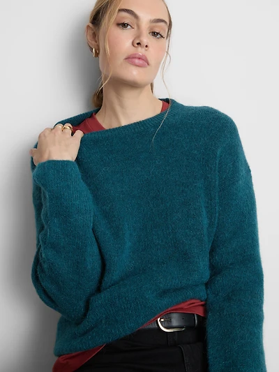 Women's Teal The Edit Ribbed Crew Neck Sweate