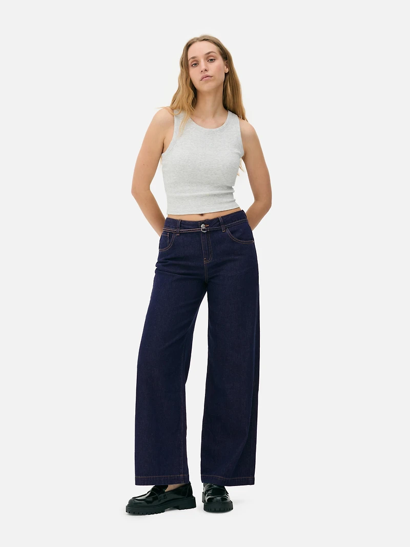Mid-Rise Belted Wide-Leg Jeans