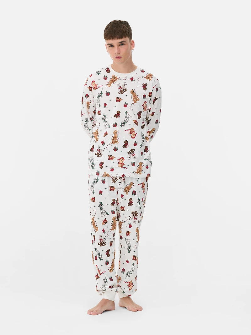 Men's Pure Cotton Dog Print Family Christmas Pajamas
