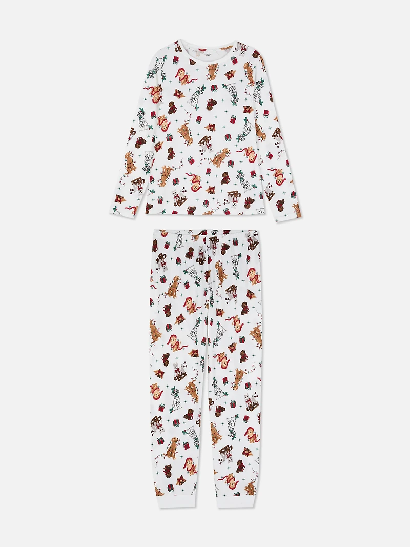 Women's Pure Cotton Dog Print Family Christmas Pajamas