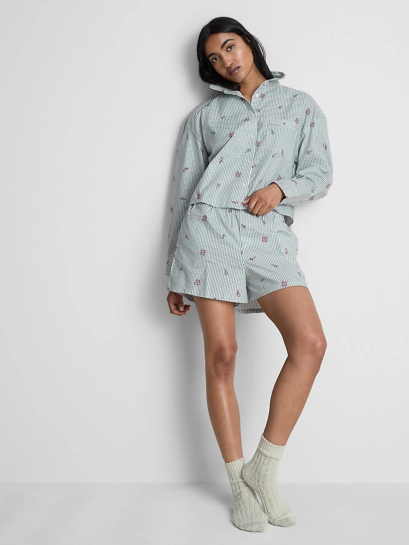 Christmas Cotton Printed Pajama Shorts