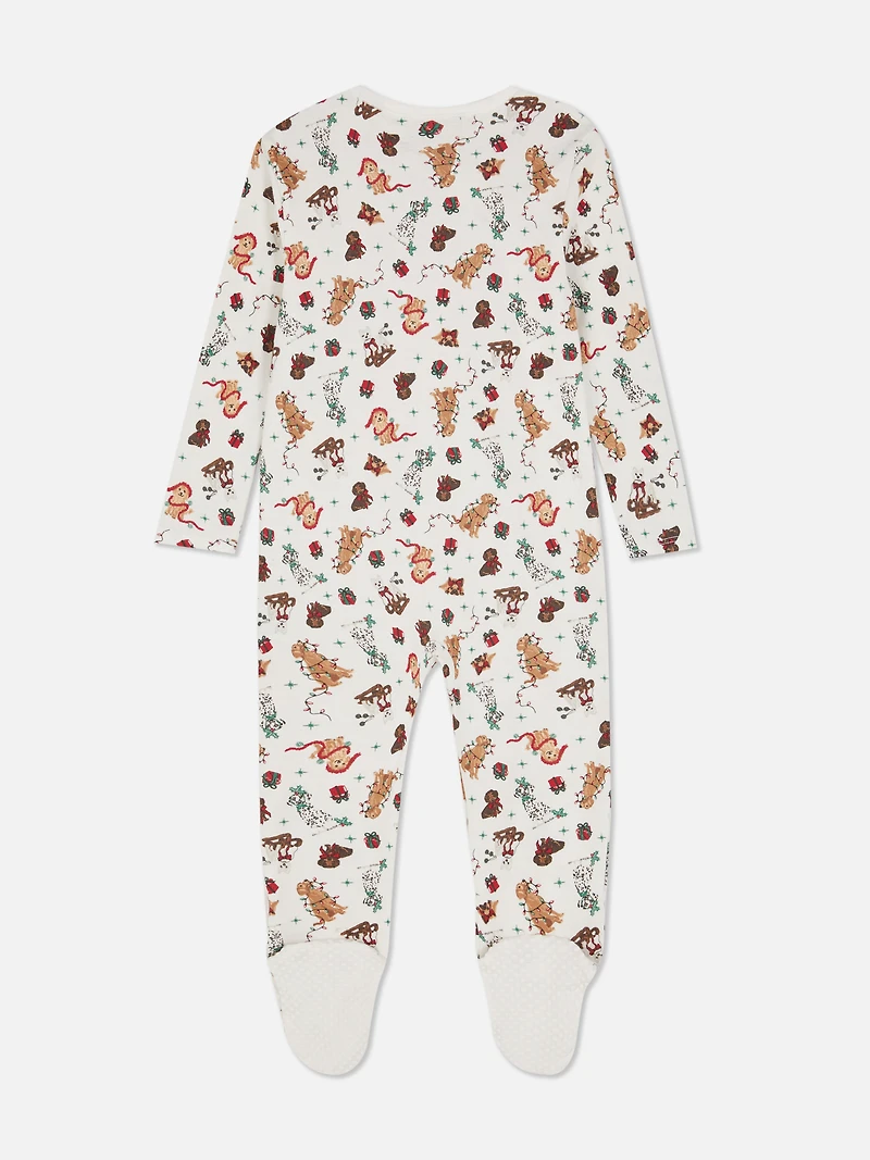 0-24mths | Baby’s Pure Cotton Dog Print Family Christmas Sleeper