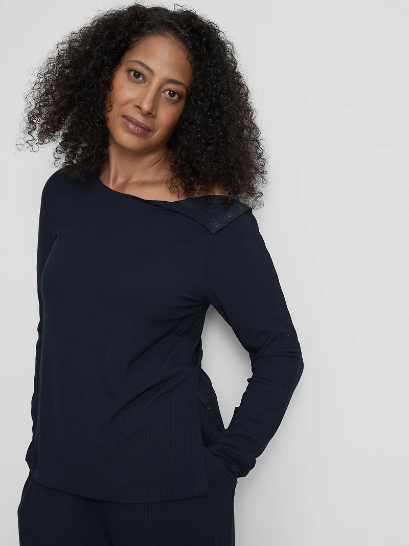 Adaptive Ribbed Long Sleeve Pajama Top