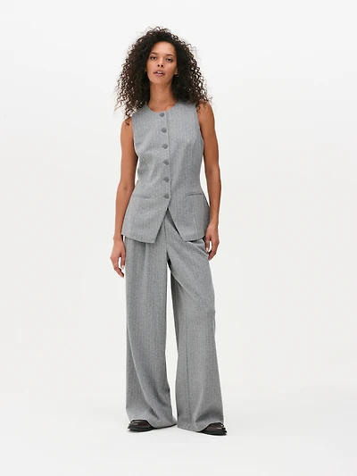 Women's Light Gray Pinstripe Wide Leg Pants