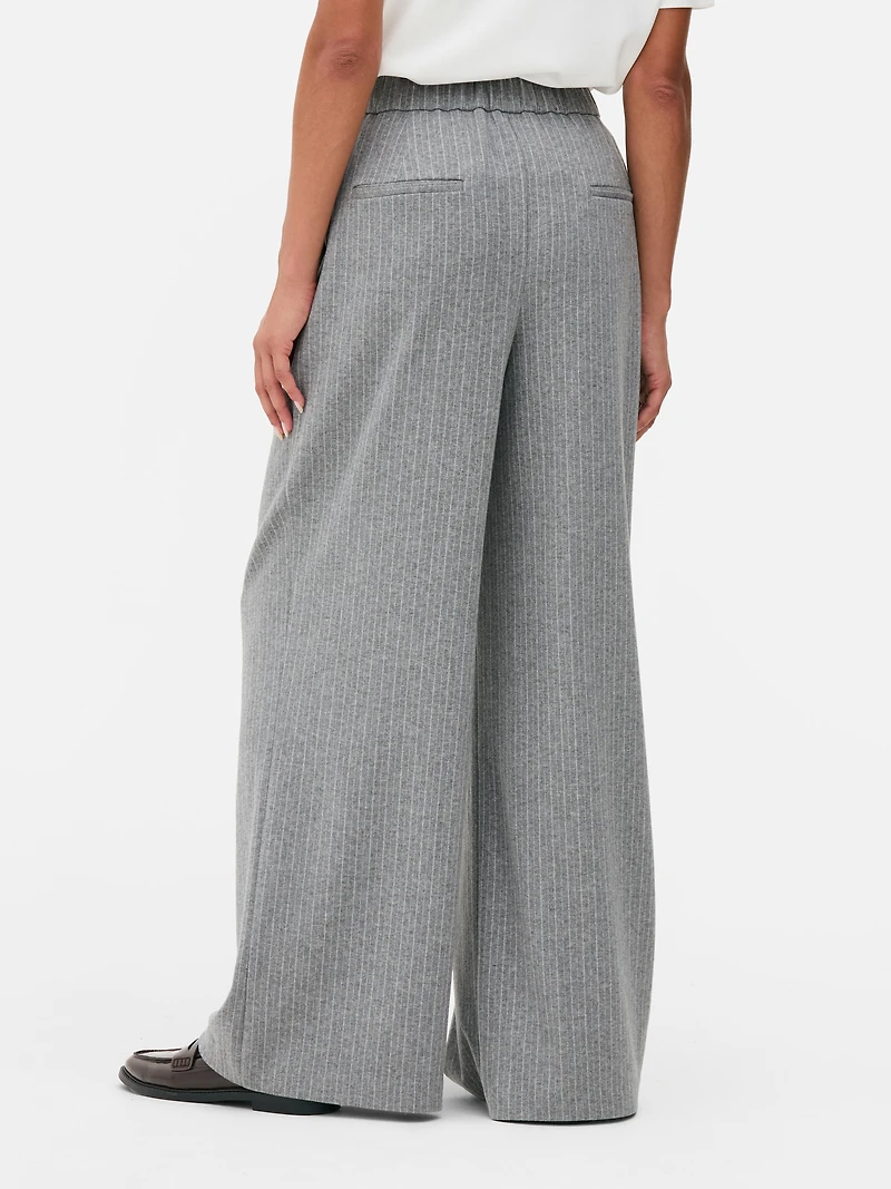 Women's Light Gray Pinstripe Wide Leg Pants