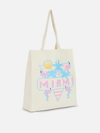 Women's Pink Cotton City Graphic Tote Bag