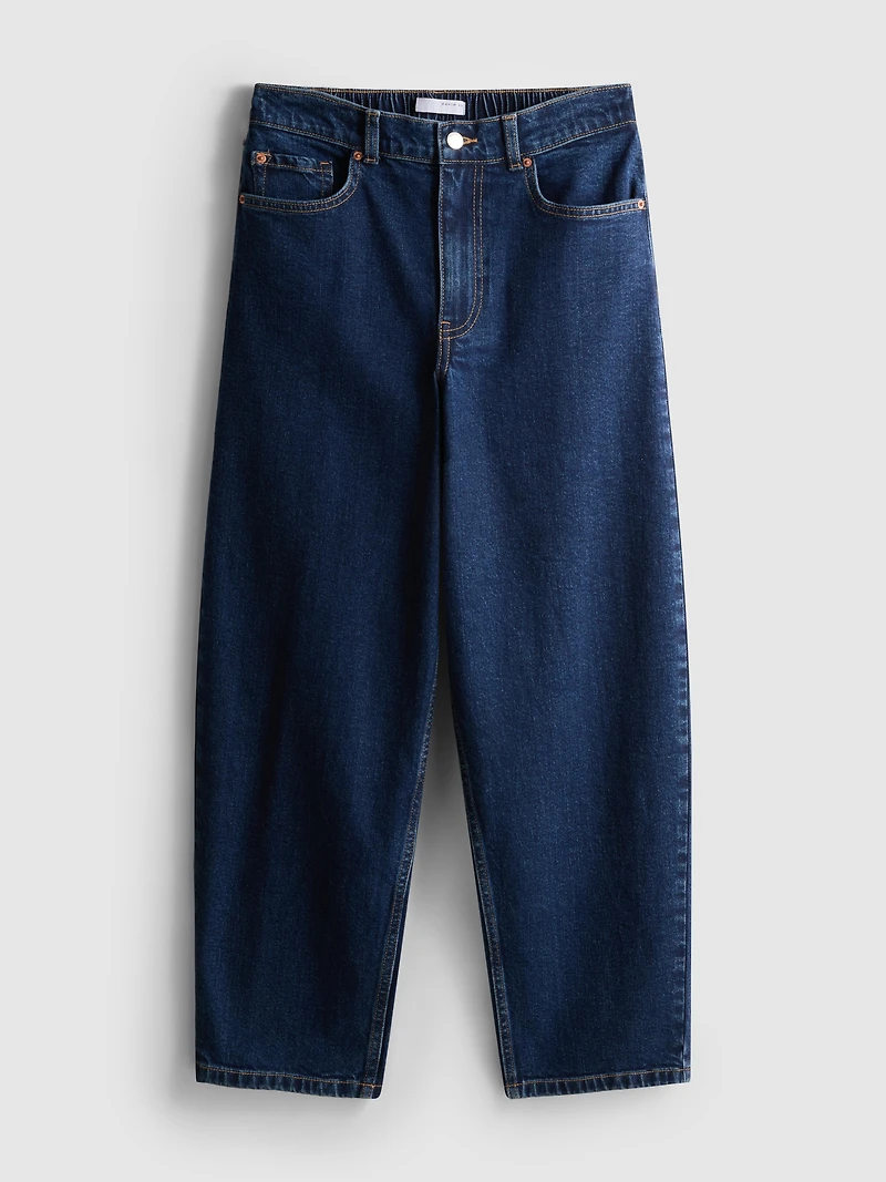 Cotton Denim High Waisted Tapered Jeans